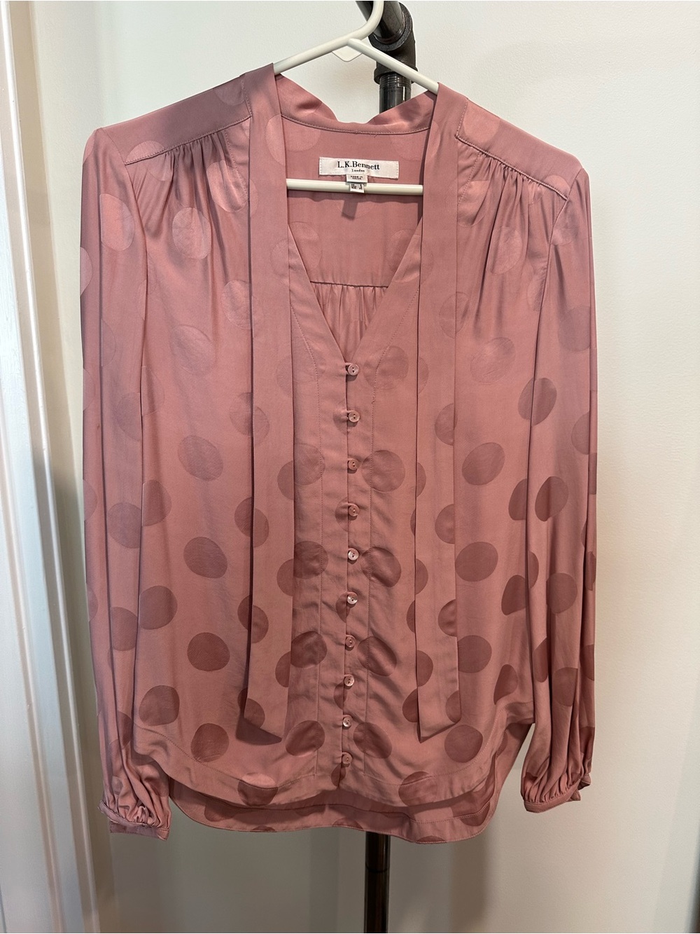 LK Bennett Mauve Polka Dot Silk Blouse